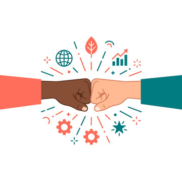 two fists bumping together diverse skin tones teamwork partnership collaboration business growth