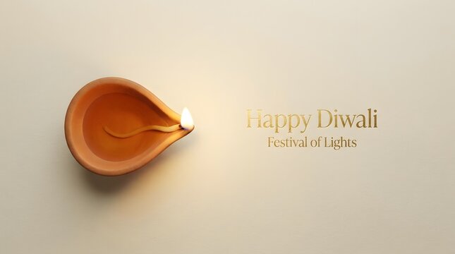 Elegant Diwali Greeting Background with Traditional Oil Diya Lamp and Golden Typography