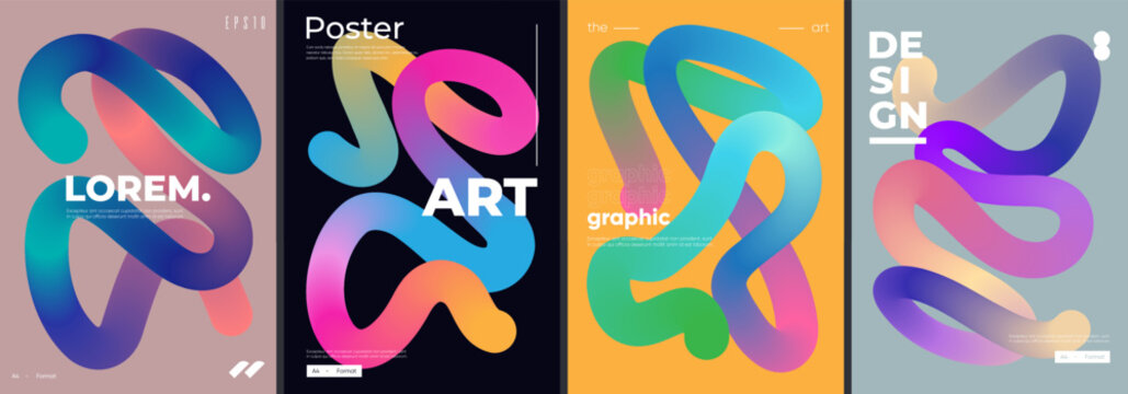 Posters with colorful squiggle shapes. Vector illustration.