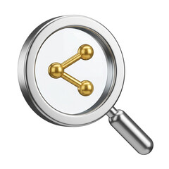 Magnifying Glass Over Golden Network Connection Icon, SEO Concept