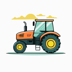 Obraz premium Illustration of an orange tractor with yellow clouds