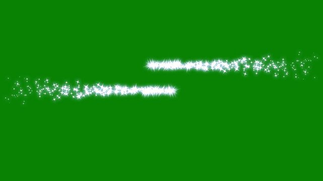 Retro white twinkle stars motion line effect, sparkling glitter star dust burst, glowing fairy trail animation, shiny doodle particle swirl, seamless green chroma background overlay transition.4k