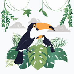 Obraz premium Two Toucans in a Tropical Jungle Setting