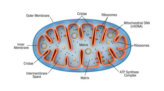 Mitochondria Structure Diagram Labeled Educational Illustration