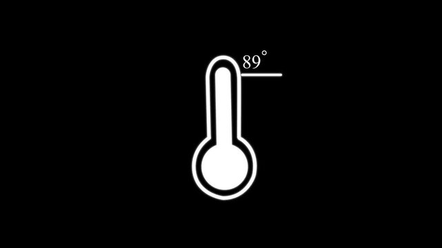 Animated thermometer with 89 degree temperature reading on black background animation