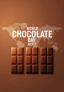 World Chocolate Day poster with chocolate bars on vintage map background