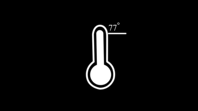 Minimalist thermometer animation showing temperature rise on black background, gauge climate