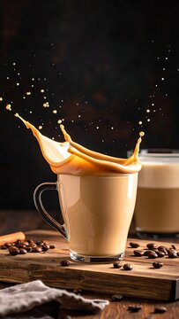 Coffee Splash in Glass Cup Closeup.