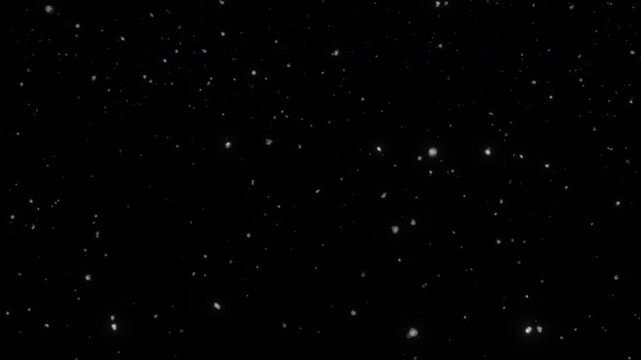 White Snowfall Falling Particles Isolated on Black Background for Winter Christmas Video Editing
