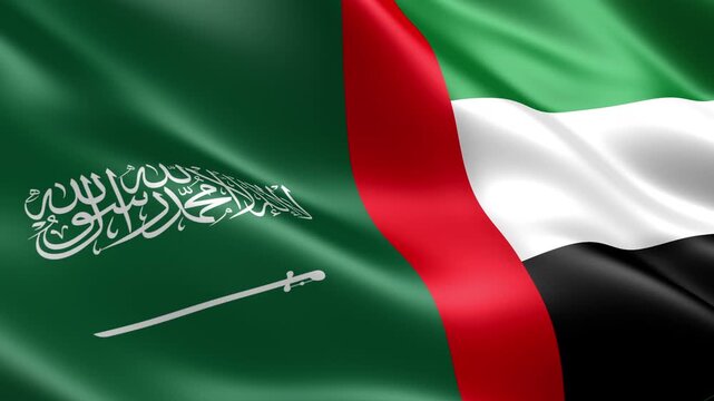 saudi arabia uae waving flags gulf oil trade competition concept