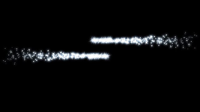 Retro white glitter twinkle stars motion line effect, sparkling glitter star dust burst, glowing fairy trail animation, shiny doodle particle swirl, seamless black background overlay transition.4k