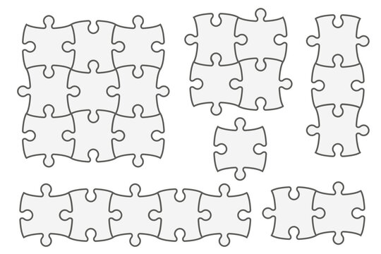Puzzle piece vector icons in outline style. Jigsaw template frames for business infographics, educational games and modern graphic design concepts.