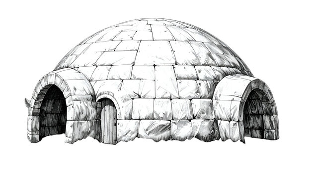 Igloo Illustration With Two Entrances And Snow Blocks