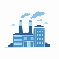 Naklejka premium Blue Factory with Smoking Chimneys