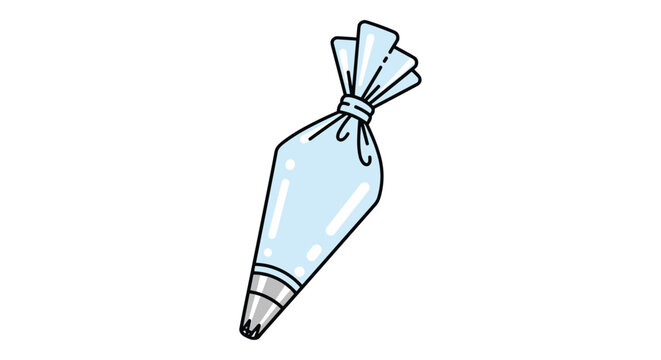 Pastry piping bag with a metal tip and frosting inside depicted in a clean colorful cartoon style for baking concepts.