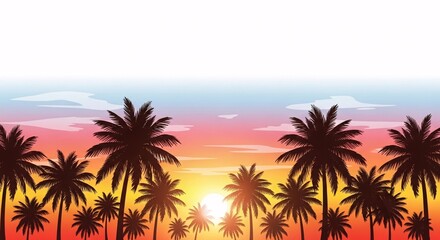 Obraz premium Tropical sunset with palm tree silhouettes.