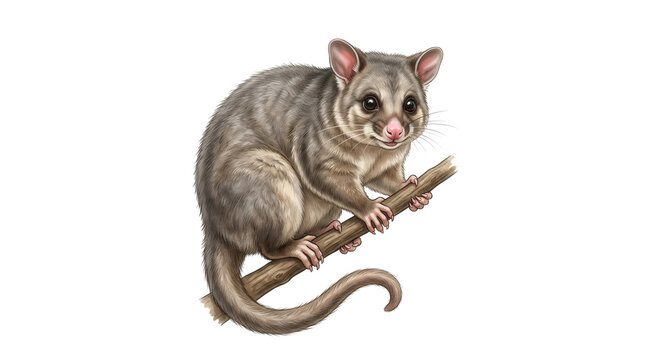 Detailed illustration of a possum sitting on a branch