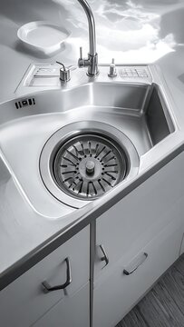 Stainless Steel Kitchen Sink Interior.