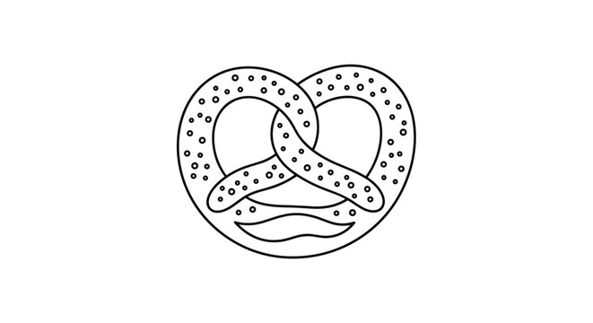 Simple black and white line art of a salted pretzel with its traditional knotted shape for bakery and food coloring pages.