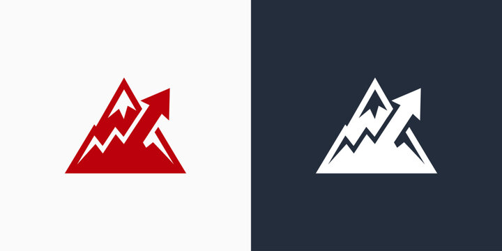 A mountain and growth arrow vector logo design with a modern, simple, clean, and abstract style. An icon for business, investment, and personal branding.