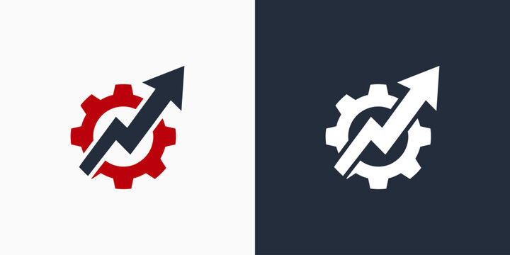 Growth gear arrow vector logo design with modern, simple, clean and abstract style. Icons for business, investment and personal branding.