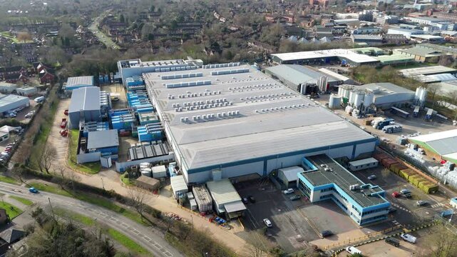 Drone view of critical digital infrastructure with industrial cooling fans for AI and server cooling.