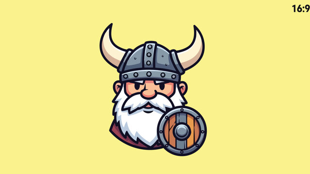 Cartoon Viking Warrior with Horned Helmet and Shield Illustration.