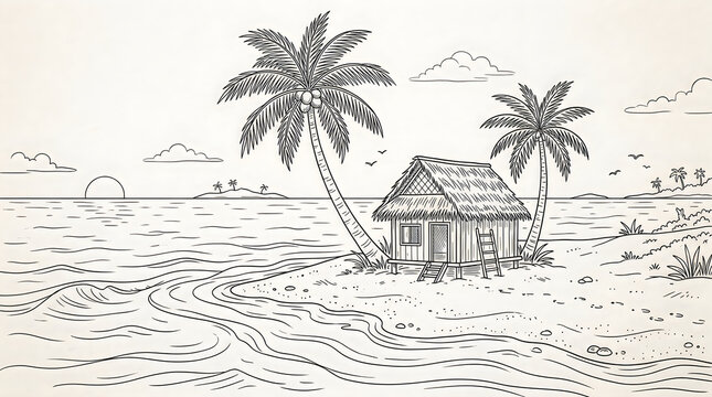 Palm trees in front of a modern building with curved roof vector illustration