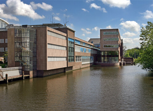 Police office at a canal in Amsterdam Netherlands