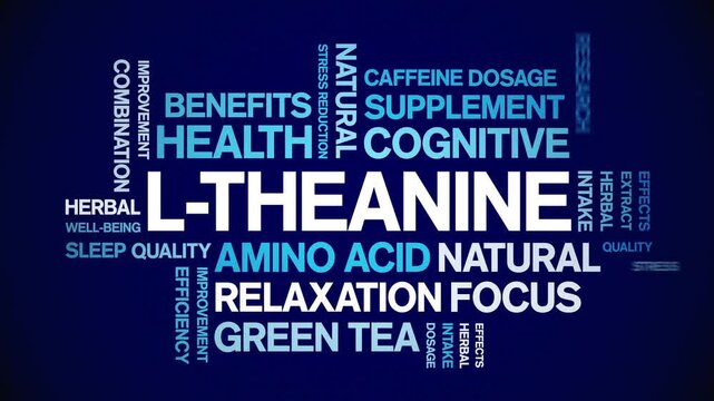 L-Theanine animated word cloud-text design animation tag kinetic typography seamless loop.