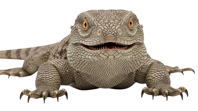 Close-up portrait of a bearded dragon lizard looking at camera