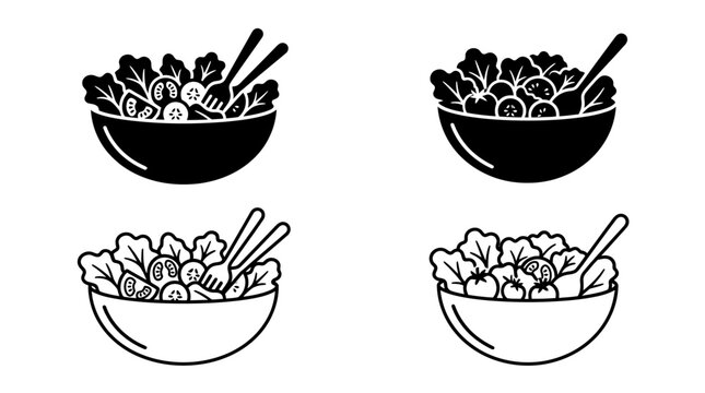Salad bowl with vegetables and chopsticks silhouette