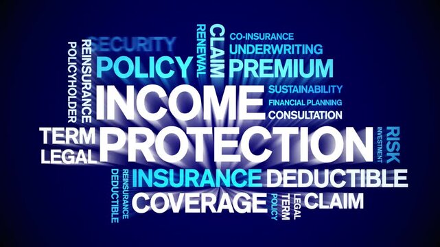 income protection animated word cloud-text design animation tag kinetic typography seamless loop.