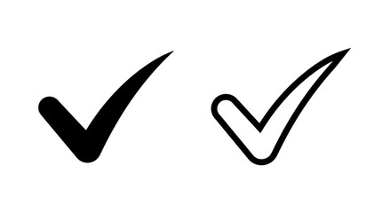 Check mark icons in black fill and outline isolated silhouette © Kaium
