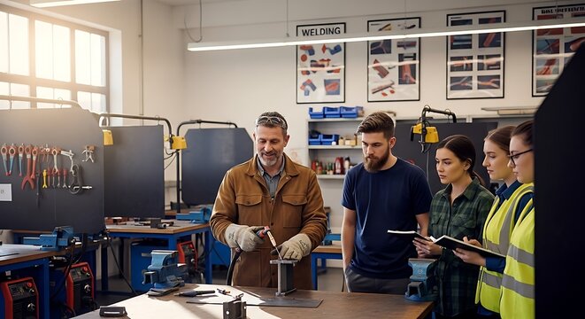 Welding Instructor Demonstrates Technique to Students