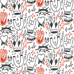 Hand Drawn Urban Doodle Elements with Crowns and Flames © bhavana