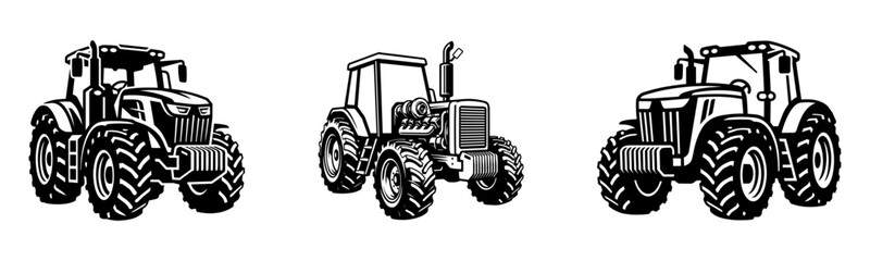Obraz premium Agricultural Equipment Silhouette Set, Industrial Tractor Branding Elements