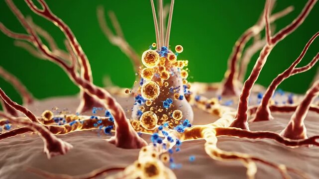 Ultra-Macro CGI Visualization of Scalp Microcirculation in a Dynamic Biological Environment Underlining Cellular Interaction and Health Benefits on Green Background