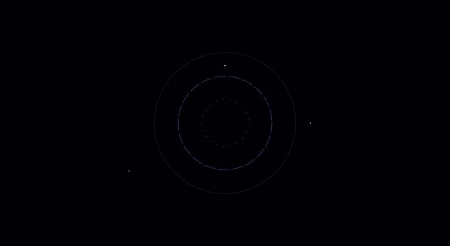 Futuristic HUD interface animation, white circular motion graphics on black background, high tech digital radar display for sci-fi UI design