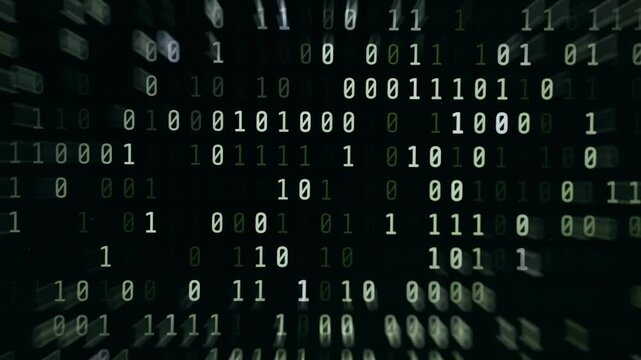 Matrix-style binary numbers in columns with random 0 and 1 highlights