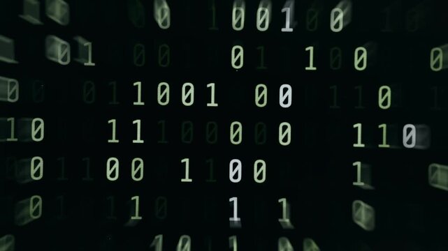 Digital matrix of binary numbers with scattered 0 and 1 highlights
