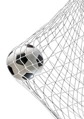 Football ball or Soccer ball hit the net png file, Soccer ball hitting the back of the net in a goal. Concept of scoring, success, victory. © MERCURY studio