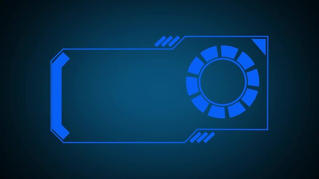 Blue futuristic HUD frame with circular element. Technology frame symbol for digital display. Digital HUD frame animation for tech interface.