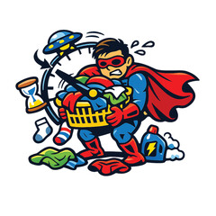 Obraz premium Superhero doing laundry chores in a hurry Vector