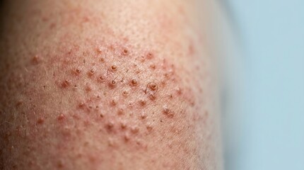 Fototapeta premium Close-up of human skin with small red bumps and rough texture, dermatological condition detail