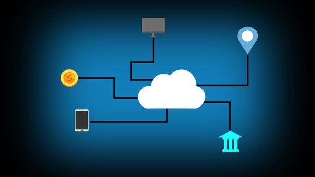 Cloud computing network connecting devices and services. Cloud technology symbol for global data. Digital cloud animation for internet network.
