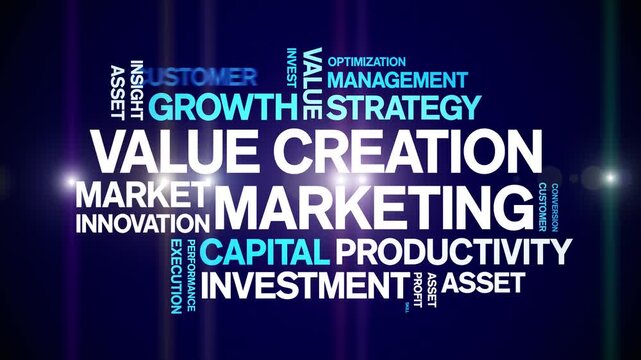 Value Creation Marketing animated word cloud-text design animation tag kinetic typography seamless loop.