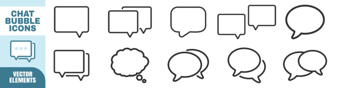 Set of various chat bubble icons with different shapes and outlines. This collection features multiple speech and thought bubble styles on transparent background.
