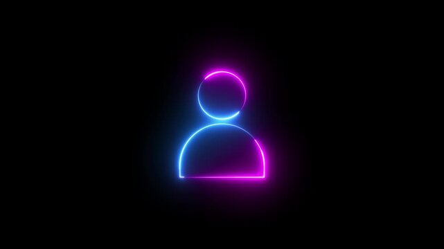 Glowing neon pink and blue color user contact icon animation profile people man male identity account icon sign symbol on black background