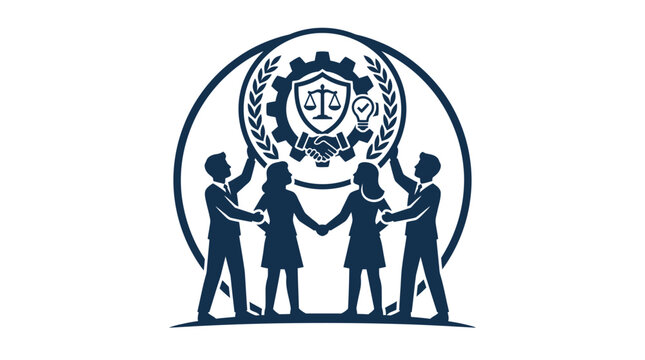Flat icon of diverse team members joining hands in unity